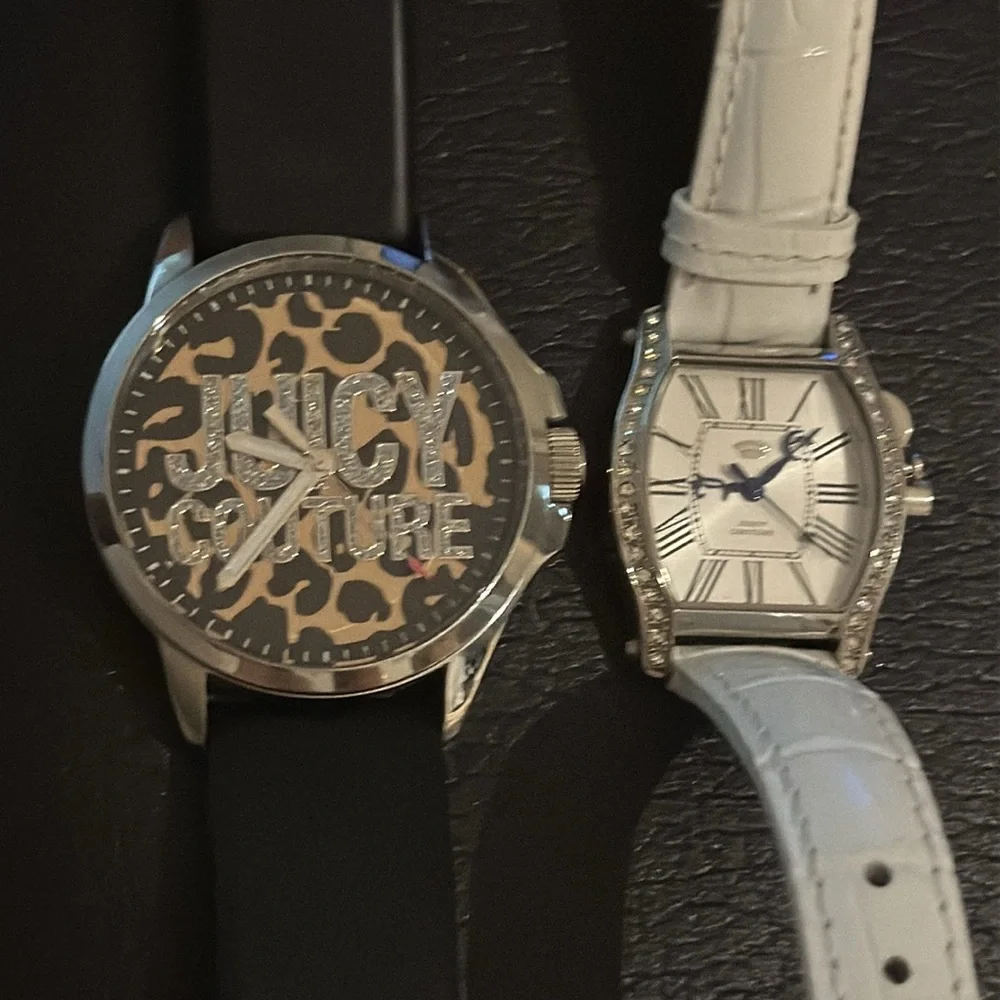 Juicy Couture Womens Lot Of 2 Y2K Watches Leather Bedazzled Leopard Animal Print